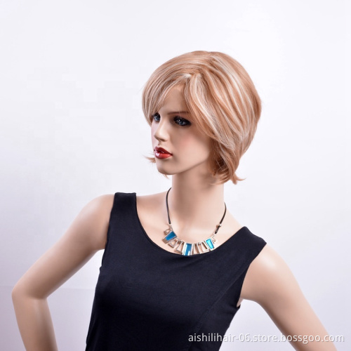 Wholesale short straight mix blonde with silvery-white hair wig synthetic hair wigs for women
